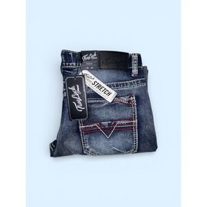 True Luck Classic Straight Denim Jeans Embroidered Accents Mens 34x30 NWT